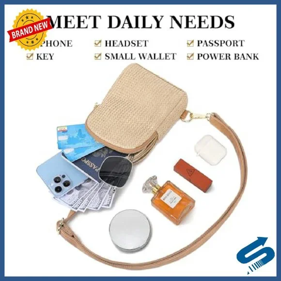 Faux Straw Crossbody Bag with Adjustable Strap & Card Slots - Picture 7 of 8